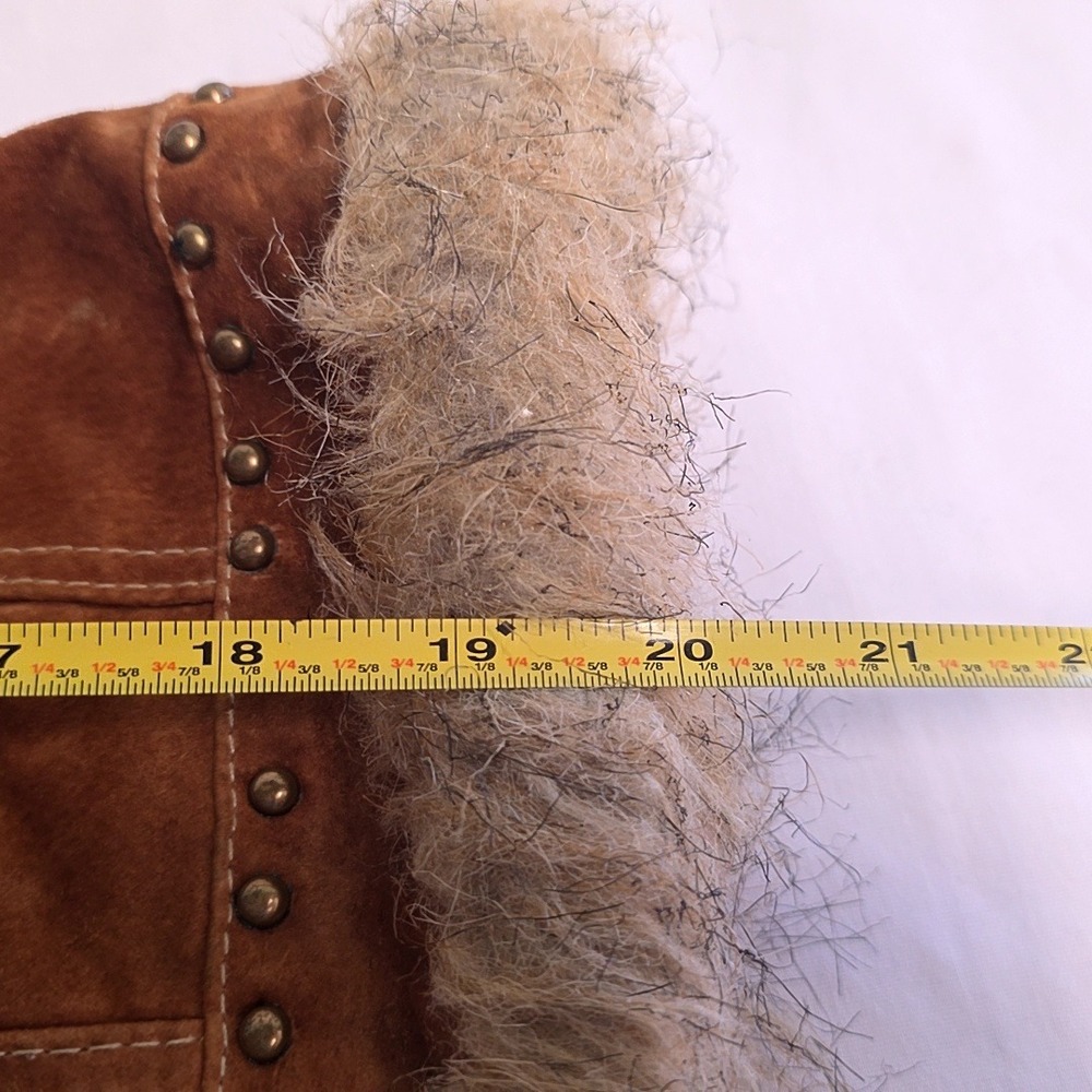 Vintage Y2k Bebe Jacket Women M Brown Suede Leather Faux Fur Trim Penny Lane - Picture 7 of 7